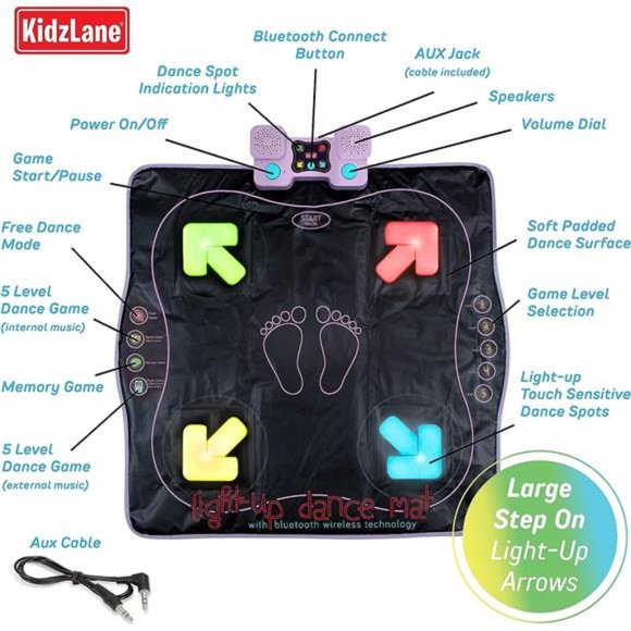Dance Mat | Light Up Dance Pad with Wireless Bluetooth/AUX or Built in Music - Picture 6 of 6